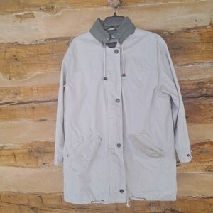 Macintosh Vintage Cream & Olive Hooded Cotton Duffle Coat Size Small